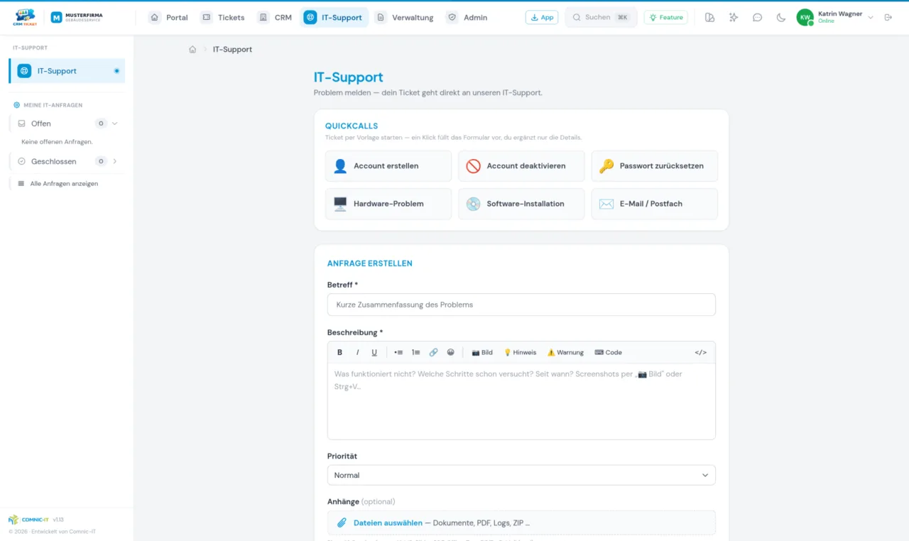 CRM-Ticketsystem, IT-Support