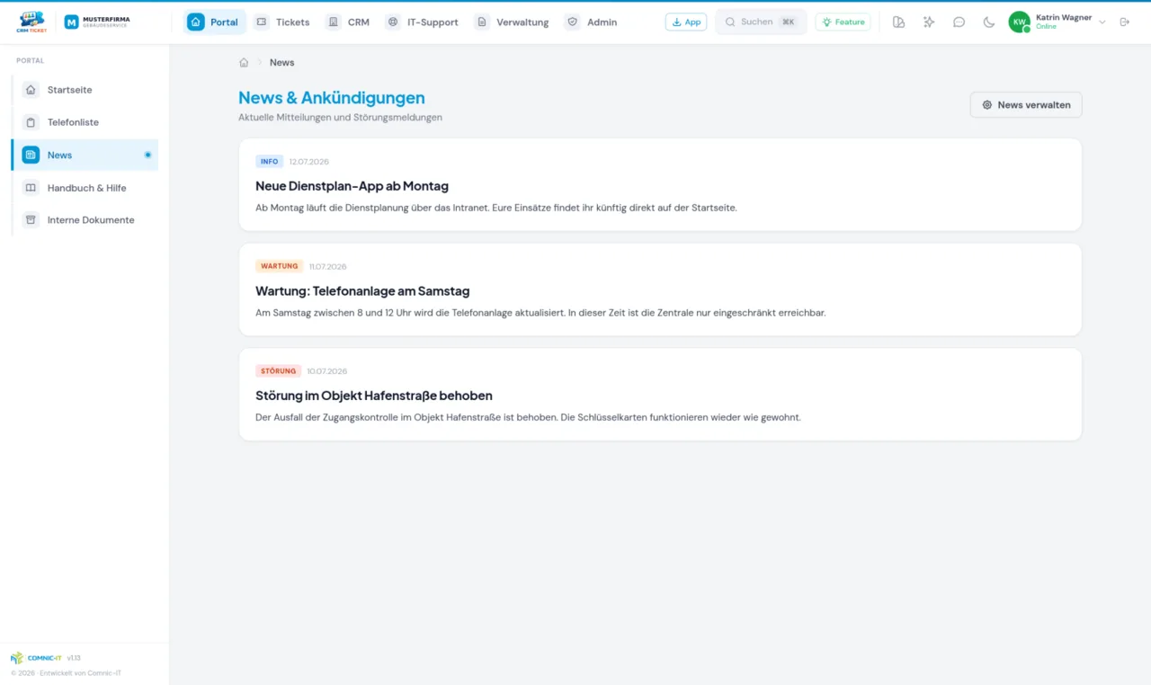 CRM-Ticketsystem, Mitteilungen