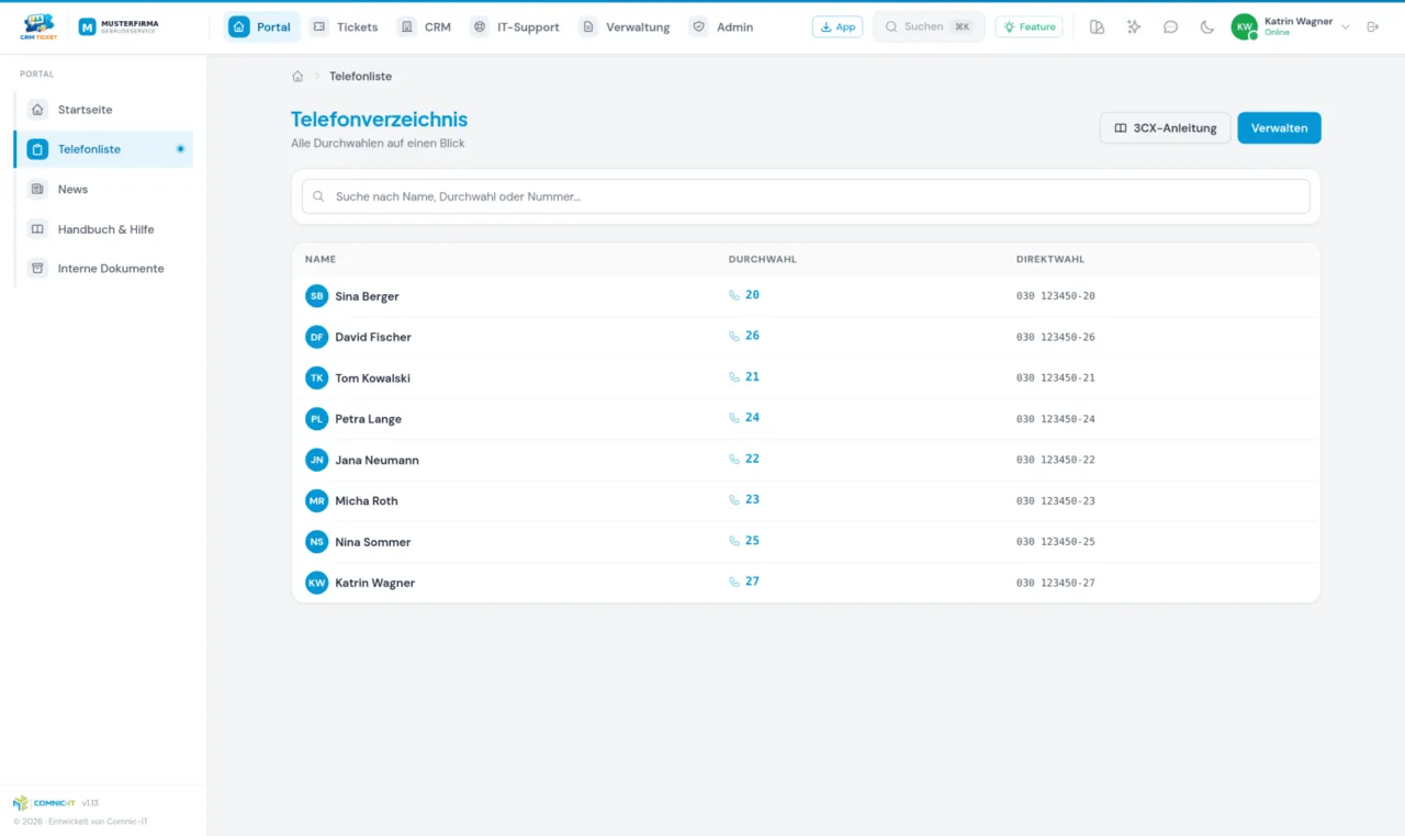 CRM-Ticketsystem, Telefonliste