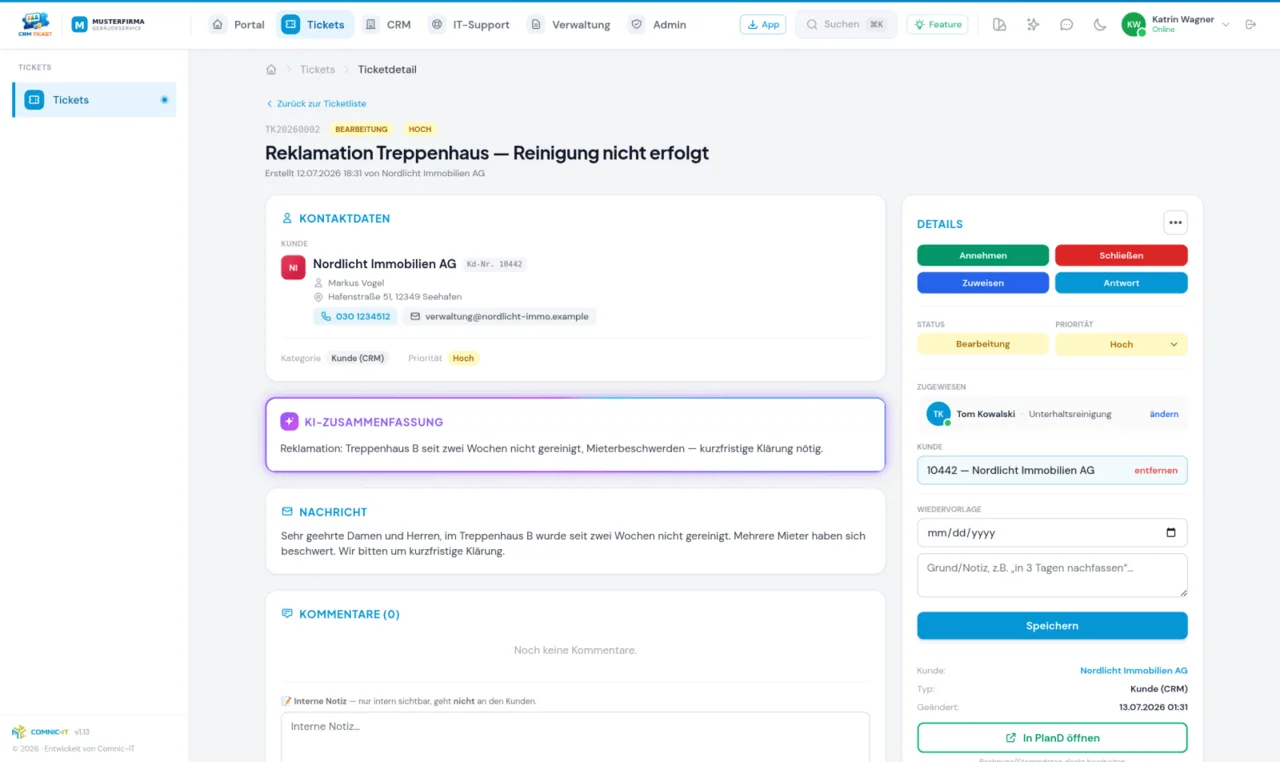 CRM-Ticketsystem, Ticket im Detail
